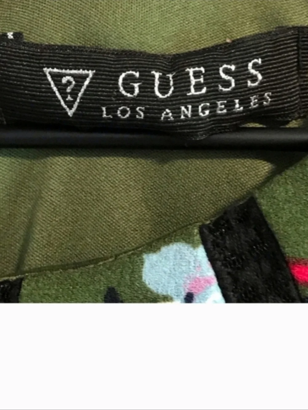Guess Olive Green Floral Midi Dress with Black Trim - Picture 11 of 13
